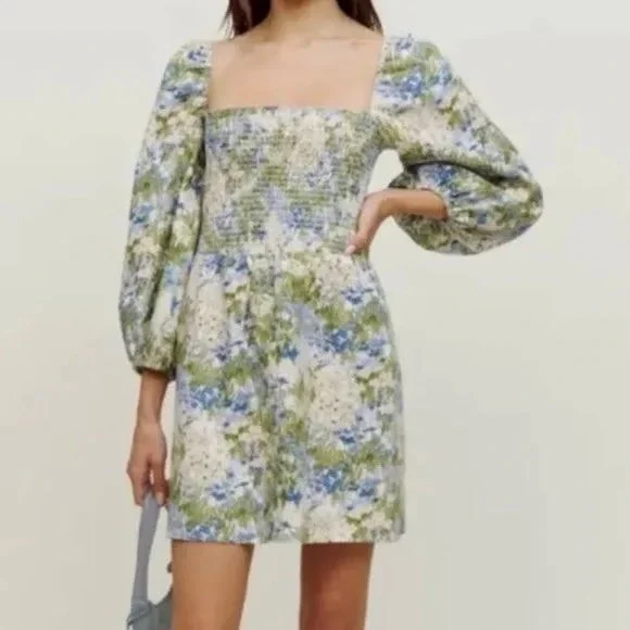NWT‎ Reformation Greyson Linen Mini Dress Floral Hillside Mini Dress Size Small - Picture 6 of 13